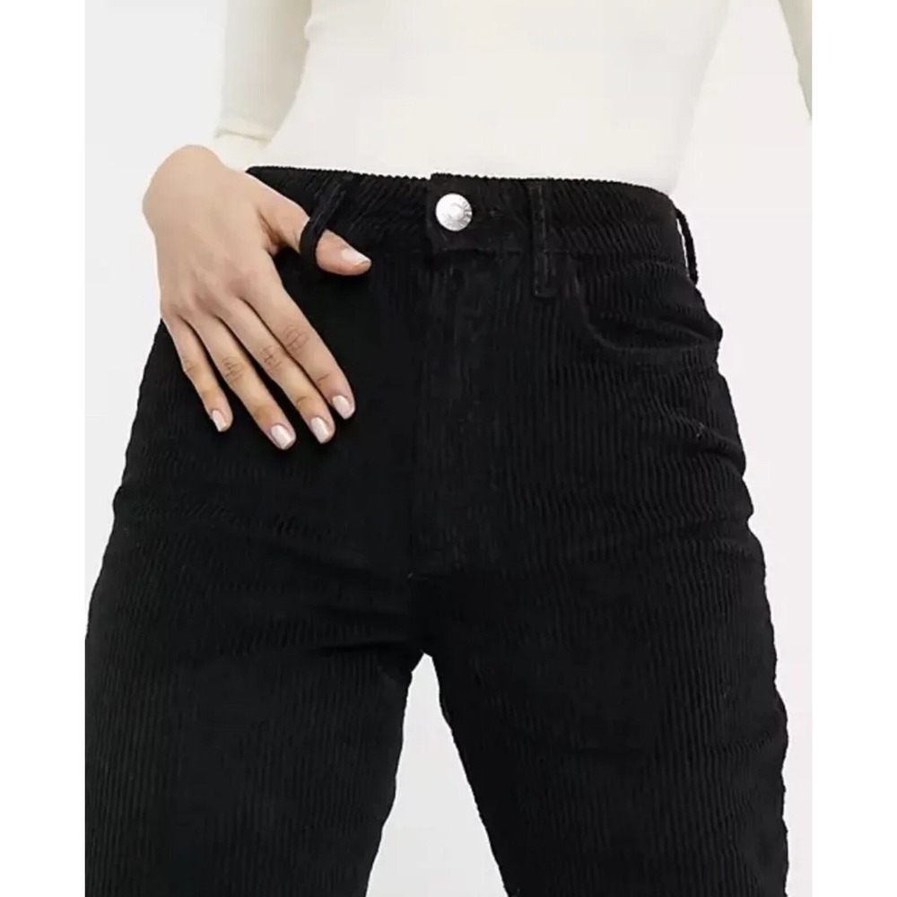 asos Black Corduroy Flare Pants 26/28 Straight Bootcut Jeans Cotton Turkey Crop - Picture 3 of 13
